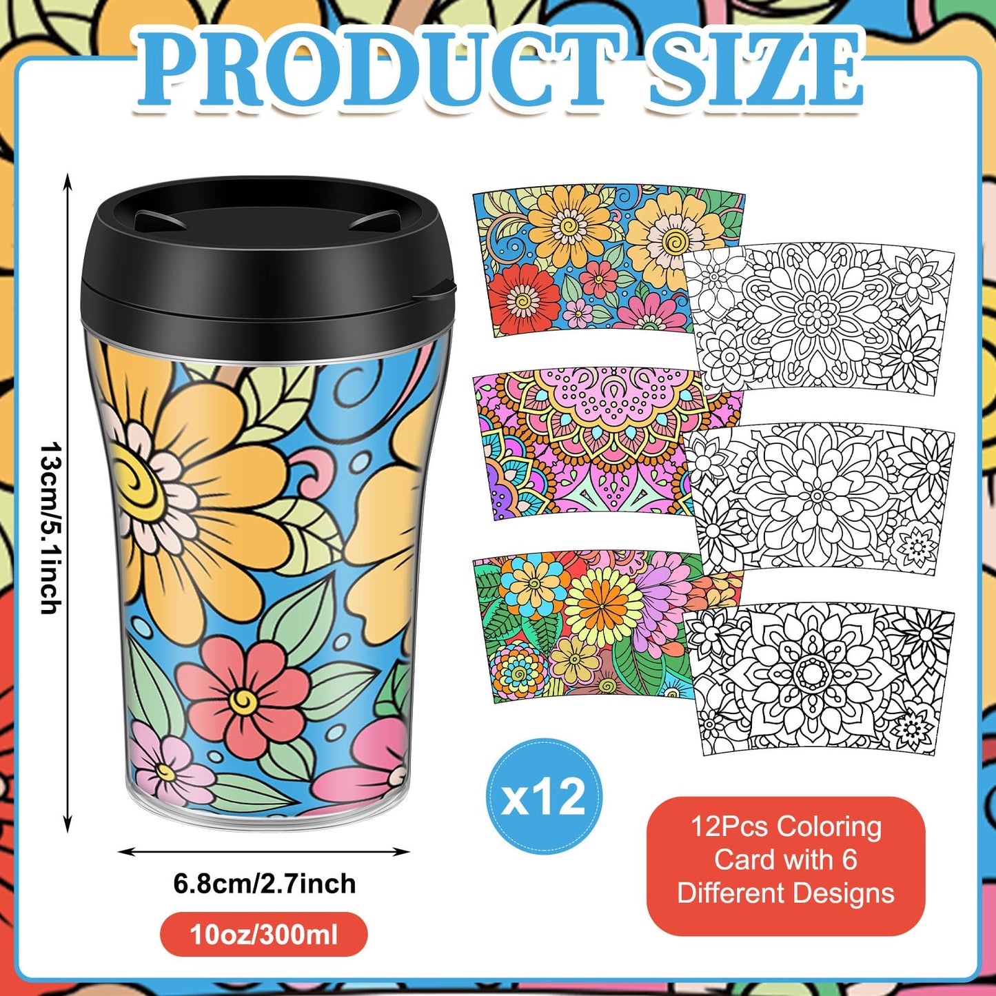 Yiyiring Set of 12 Mandala DIY Color Your Own Cups Diwali Mandala Crafts 10 oz Painting Coloring Cups Color Your Own Plastic Mug