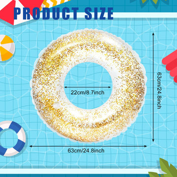 Whaline 4Pcs Inflatable Pool Floats Toys Clear Swim Tubes Rings Glitter Gold Pool Tube For Boys Girls Outdoor Summer Swimming Po
