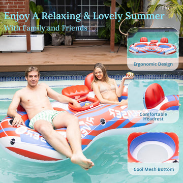 Sunrio 2025 New & Upgrade 2 Person Double River Tubes For Floating Heavy Duty Inflatable Floating Lounger Premium Water Rafts Pool Float Above Lake And River For Adults(Red)