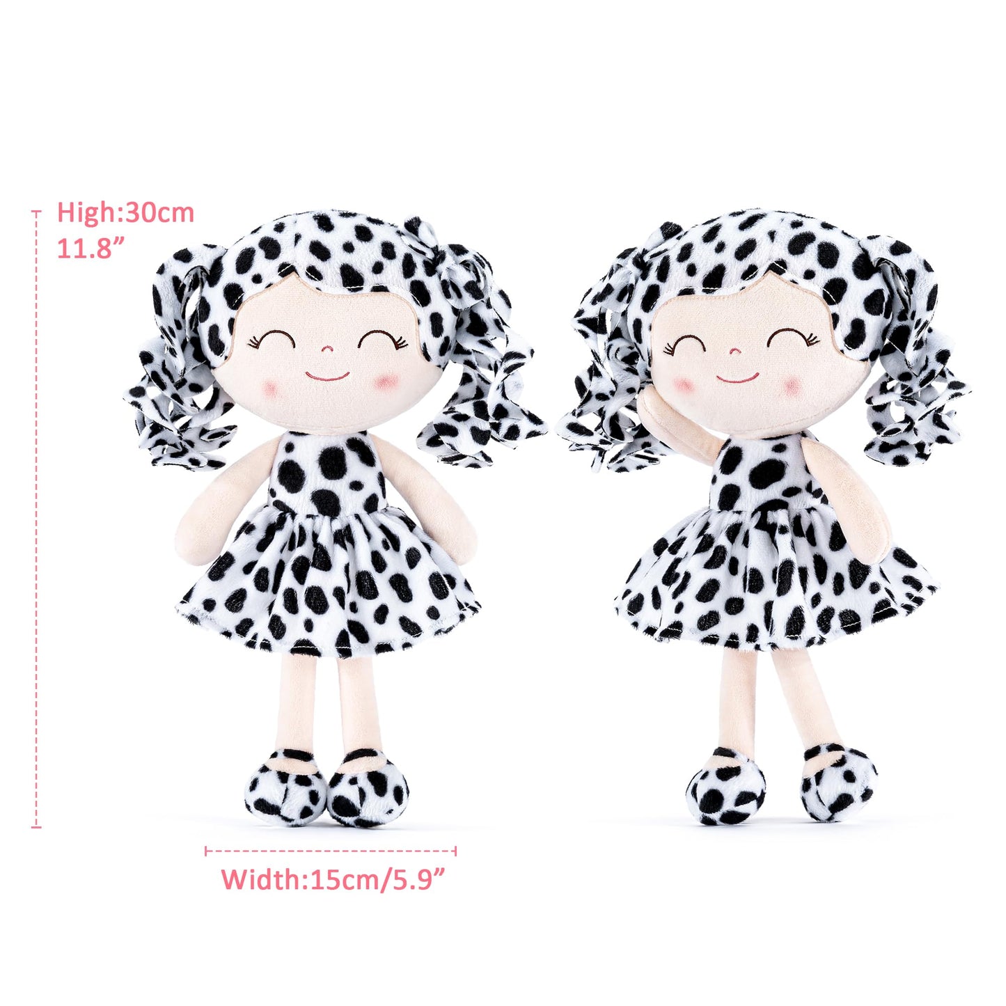 Gloveleya Baby Dolls Soft Snuggly First Baby Girl Gifts Plush Doll With Light Skin & White Spots Dress 12 Inches Animal Series