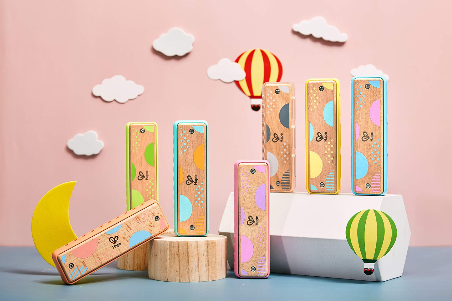 Hape Blues Harmonica - 10 Hole Wooden Musical Toy for Kids, Model E8918, Pink