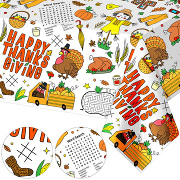 Windkream 4 Pcs 108 x 54 Inch Kids Giant Happy Thanksgiving Coloring Tablecloth Disposable Jumbo Paper Tablecloth for Coloring B