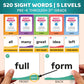 Quokka 520 Sight Words Flash Cards For Kids Adults - Based On Dolch & Fry High Frequency Word Lists - Pre-K To 3Rd Grade - 5 Lev