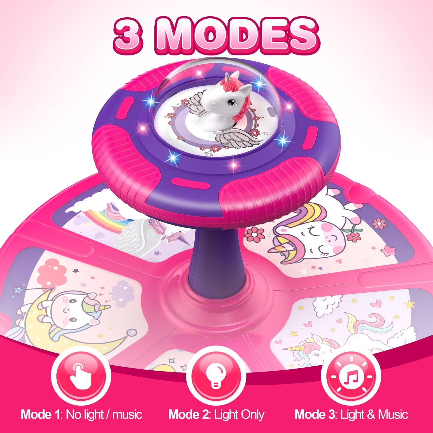 Flooyes Unicorn Sit And Spin Toys For Toddlers Girls 1 2 3 Years Old, Birthday Gifts For 2-4, With Led And Music, 360° Spin