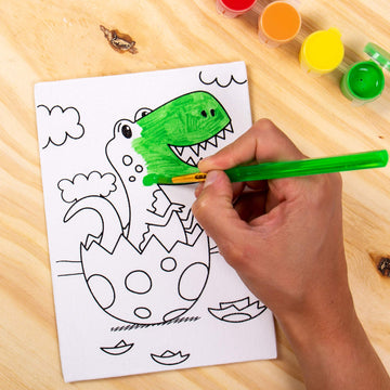 Horizon Group Usa Pre-Printed Canvas & Paint Art Set. Ready To Paint 5' X 7' Canvas Panels, 12 Tempera Paints, 6 Easy-Grip Assorted Paintbrushes Included. Dino, Space & Food.