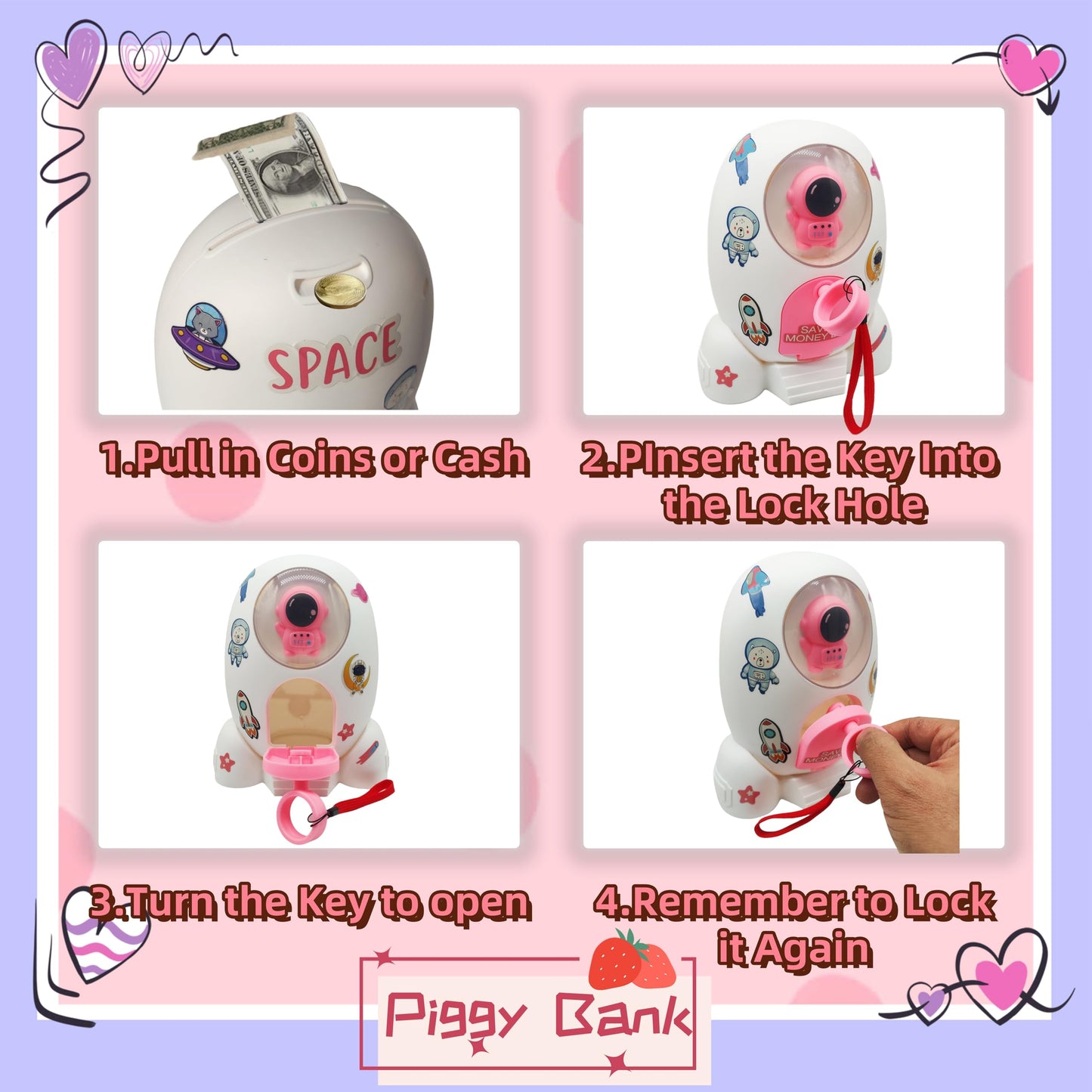 Rocket Ship Piggy Bank For Girls Money Safe Astronaut Piggy Banks For Kids Cash Coin Can Atm Bank For Boys With Key Astronaut St