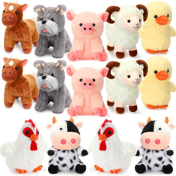 Hiboom 7 Pcs Farm Stuffed Plush Animals Toys Set 8 Inch Barnyard Stuffed Animals Bulk Soft Pig Rooster Horse Duck Sheep Cow Dog