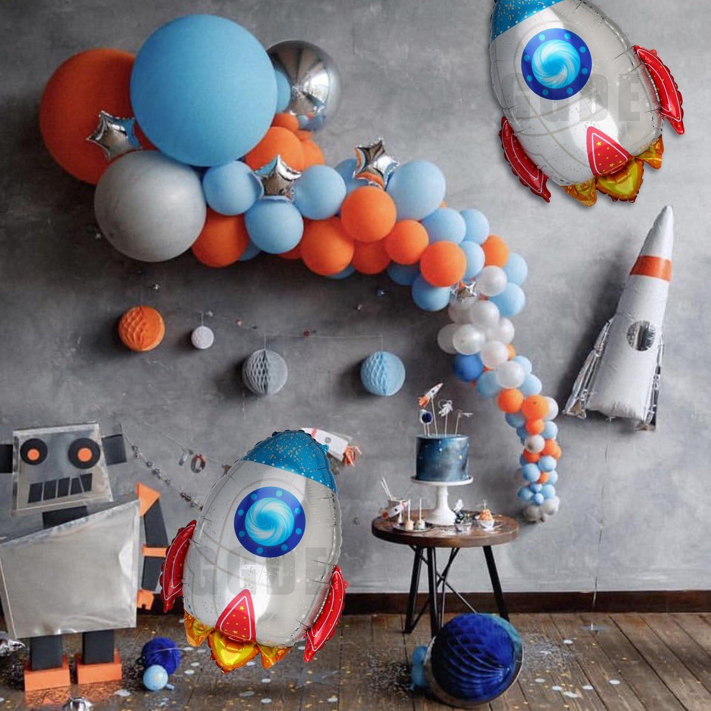 2 Pcs Rocket Shaped Big Mylar Foil Balloon Universe Space Theme Birthday Party Decorations