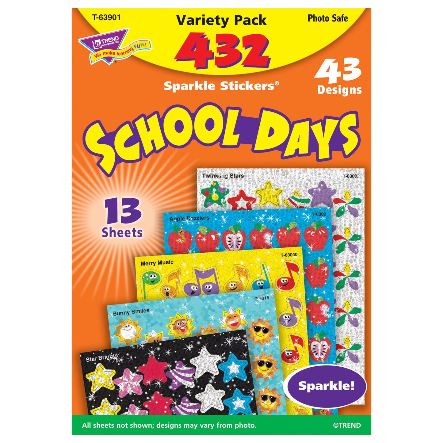 TREND enterprises, Inc. T-63901 School Days Sparkle Stickers Variety Pack, 432/Pack