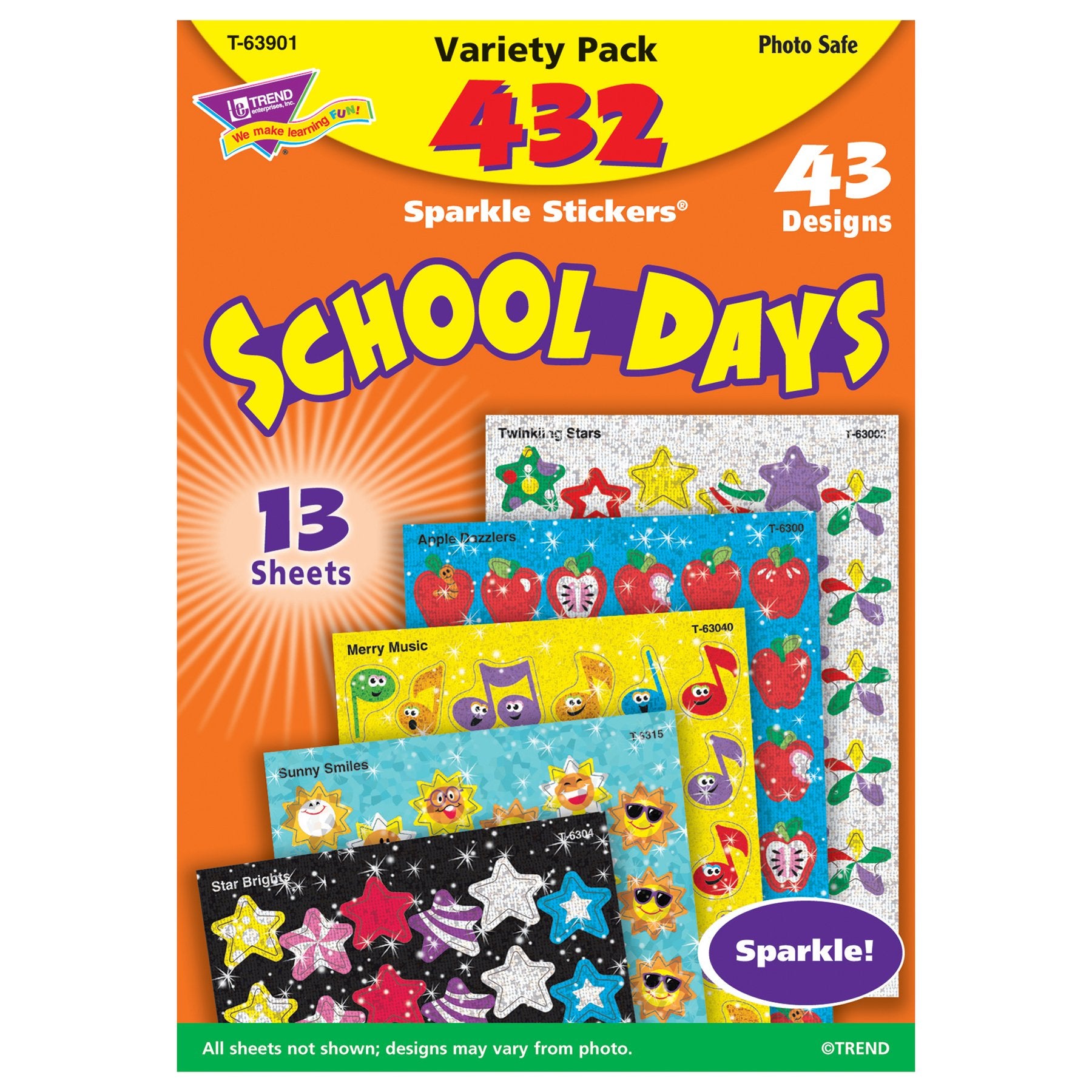 TREND enterprises, Inc. T-63901 School Days Sparkle Stickers Variety Pack, 432/Pack