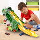 Hacocola Dinosaur Transporter Truck Foldable Sliding Race Track Toy With 8 Toy Cars For Kids Age 3 4 5 6 7 8 (Green)