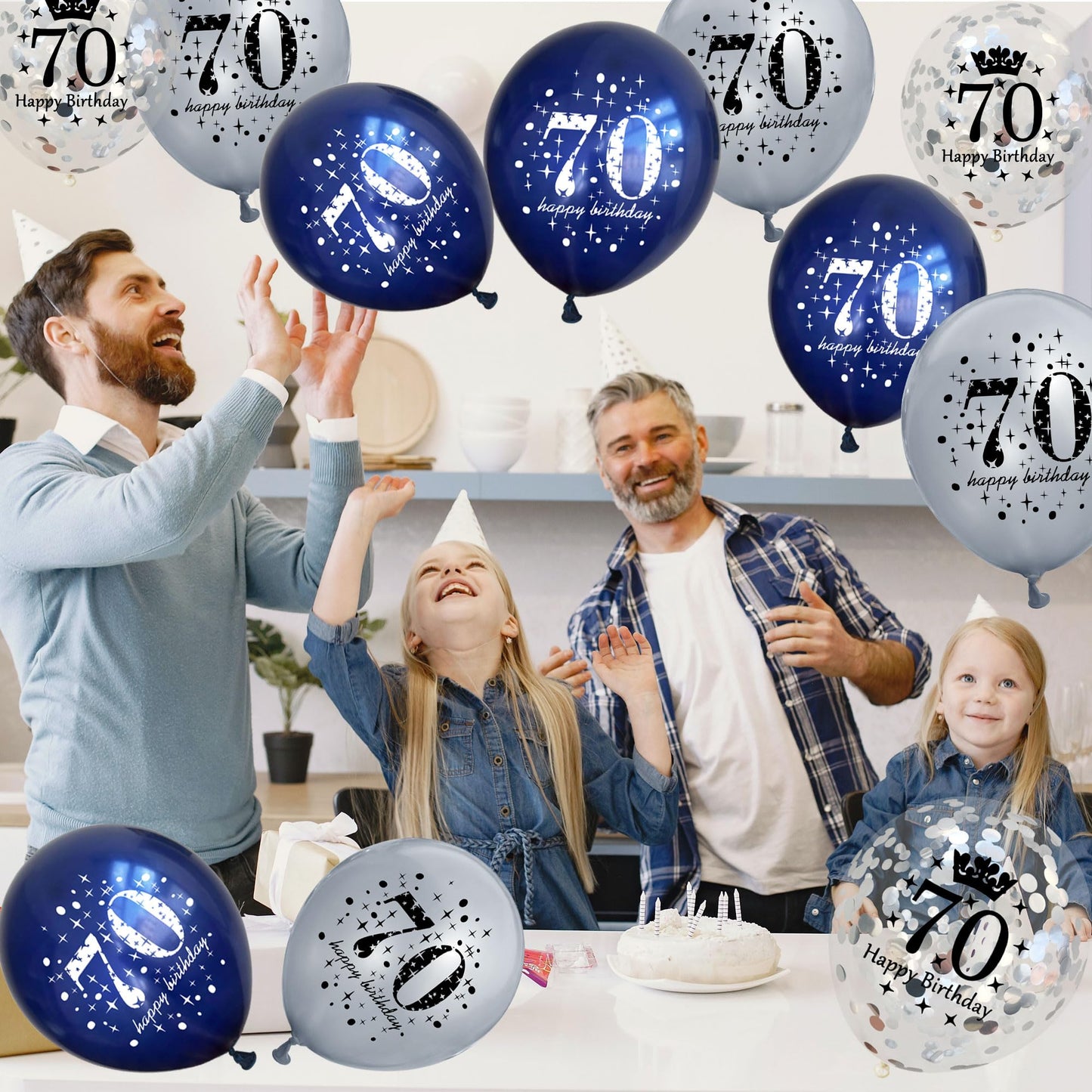 UniBirthLon 18Pcs Navy Blue Silver 70th Birthday Balloons Decorations for Men Women, Confetti Latex Balloons for 70th Anniversary Party Decor