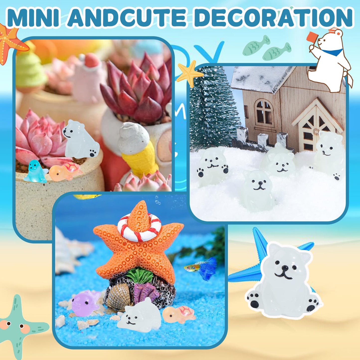 Dsooldre 65 Pcs Luminous Mini Sea Animals Small Turtles Dolphins Seals Polar Bears Figurines Glow In The Dark Tiny Ocean Animals