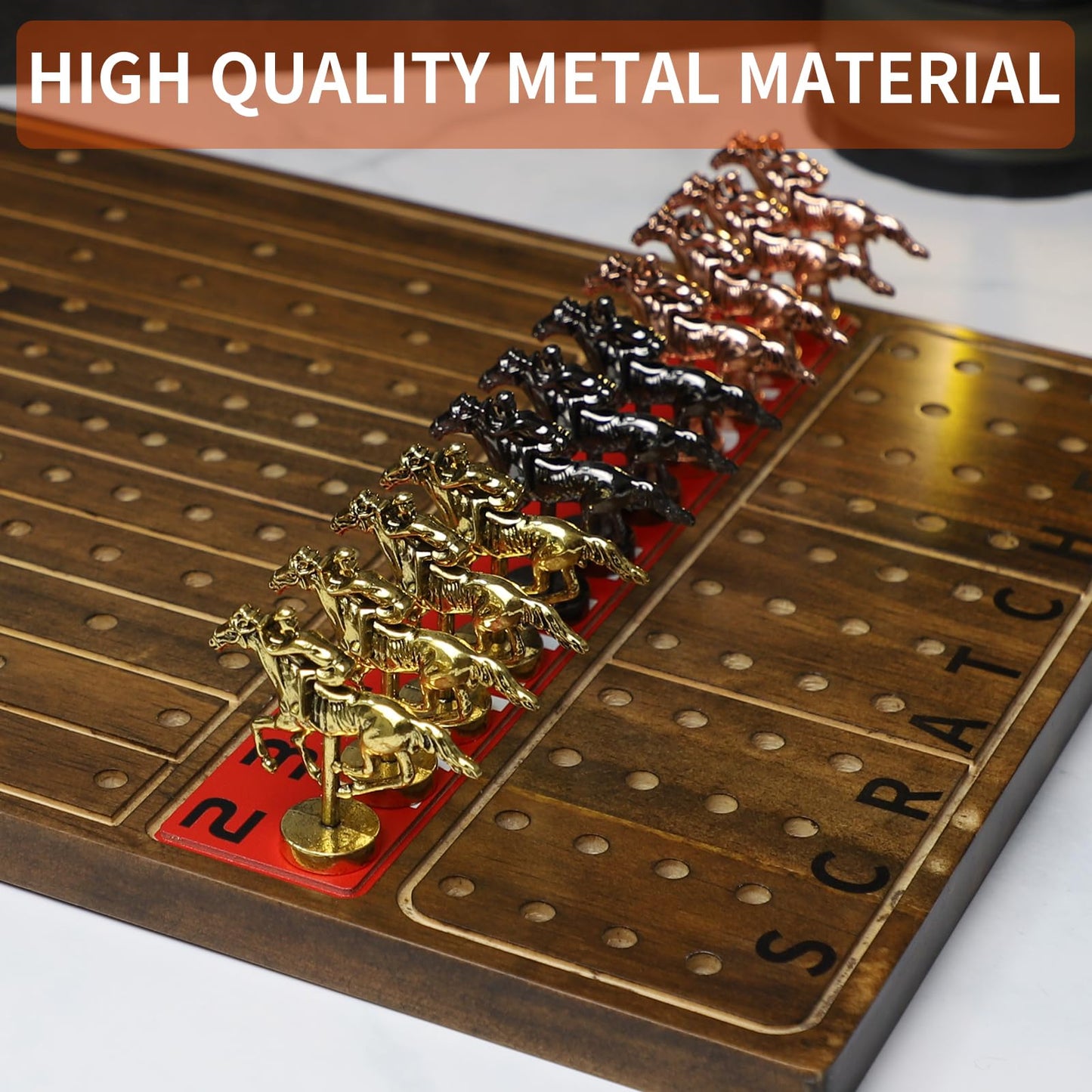 Horow Metal Horse Racing Board Game Card Board Game Finish Line Luxury Edition Solid Wood Race Game Board 11 Batches Of Metal Mo