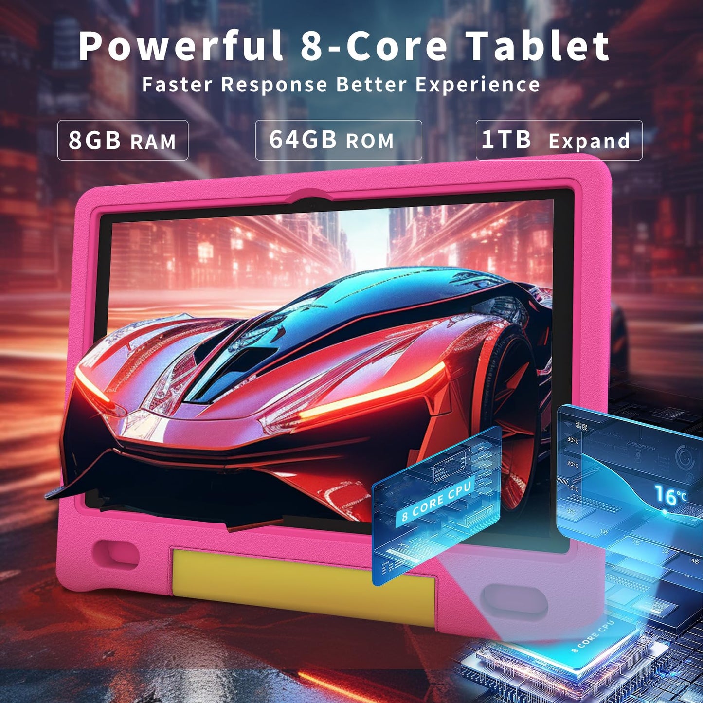 Kids Tablet With Strap, Android 14 Tablet For Kids 10 Inch , Toddler Tablet Octa-Core 64Gb 1Tb Expandable, Children'S Tablet Wit