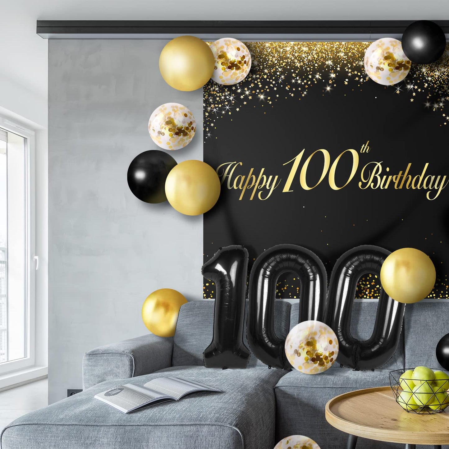 Happy 100Th Birthday Balloons Black Set Decor - Cheers To 100 Years Old Party Theme Garland Banner Backdrop Decorations For Wome