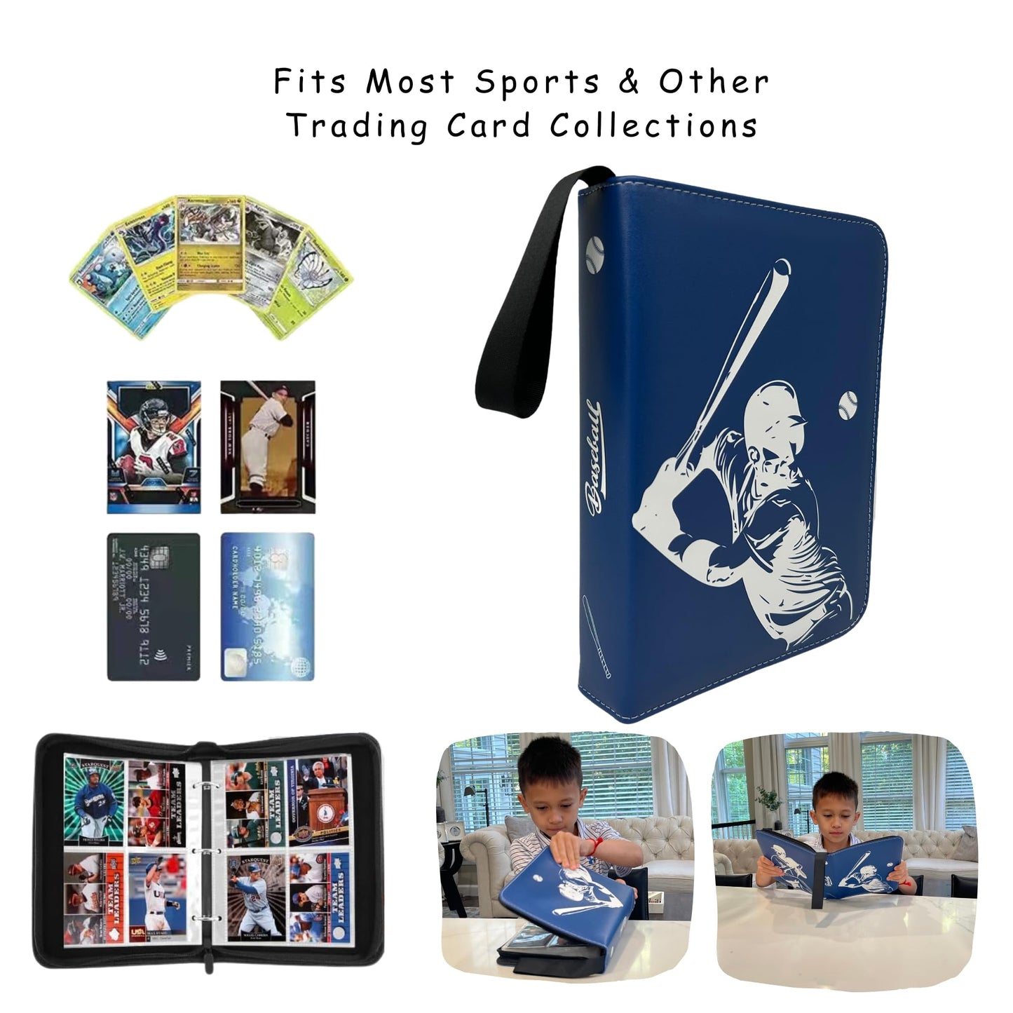 Baseball Card Binder  Trading Card Album with 55 Removable Sleeves Fit 440 Baseball Cards  Compatible with Topps Sports Cards & TCG Collections (Blue)