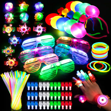 Mocoosy 103Pcs Glow in the Dark Party Supplies, Light Up Party Favors for Kids LED Neon Toys Bulk Party Pack With Glow Sticks,Le