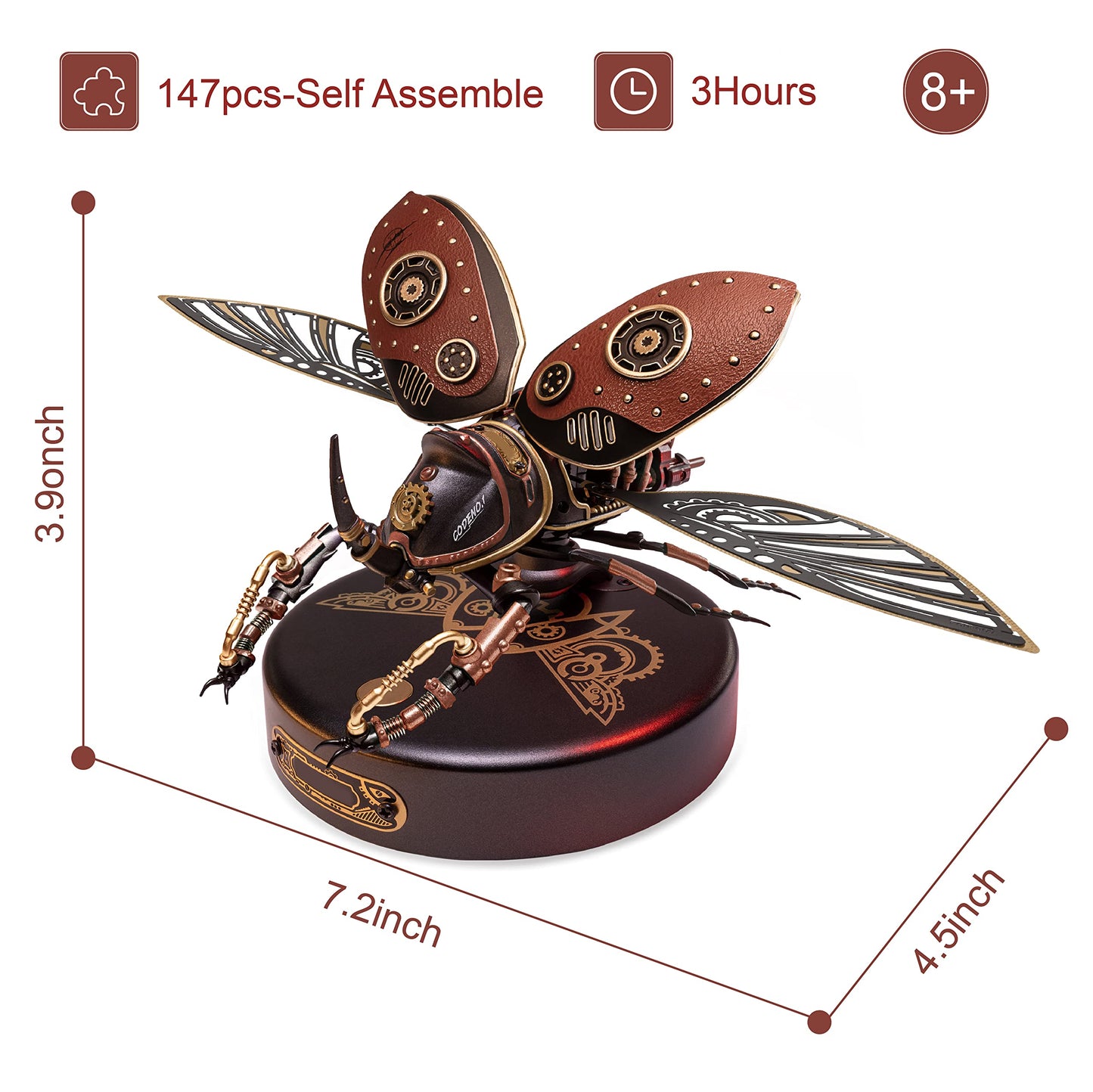 Gift For Teen Boys/Men/Hobbyist, Birthday Gift Idea, Robotime Mi01 Plastic Model Kit, 156 Pieces Mechanical 3D Puzzles, Rhinoceros Beetle Model Building Kits