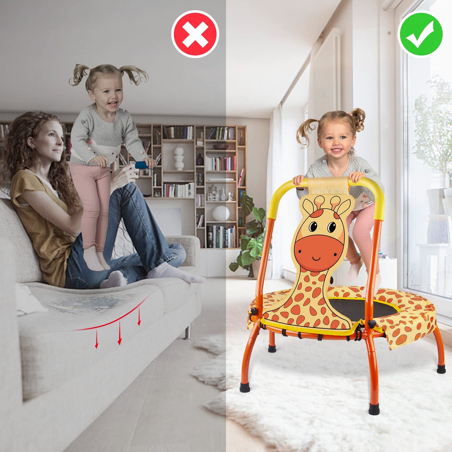 Yeeeasy Toddler Trampoline Baby Trampoline - Mini Trampoline For Kids 1 Year Plus Nursery Trampoline With Handle, Baby Gifts For