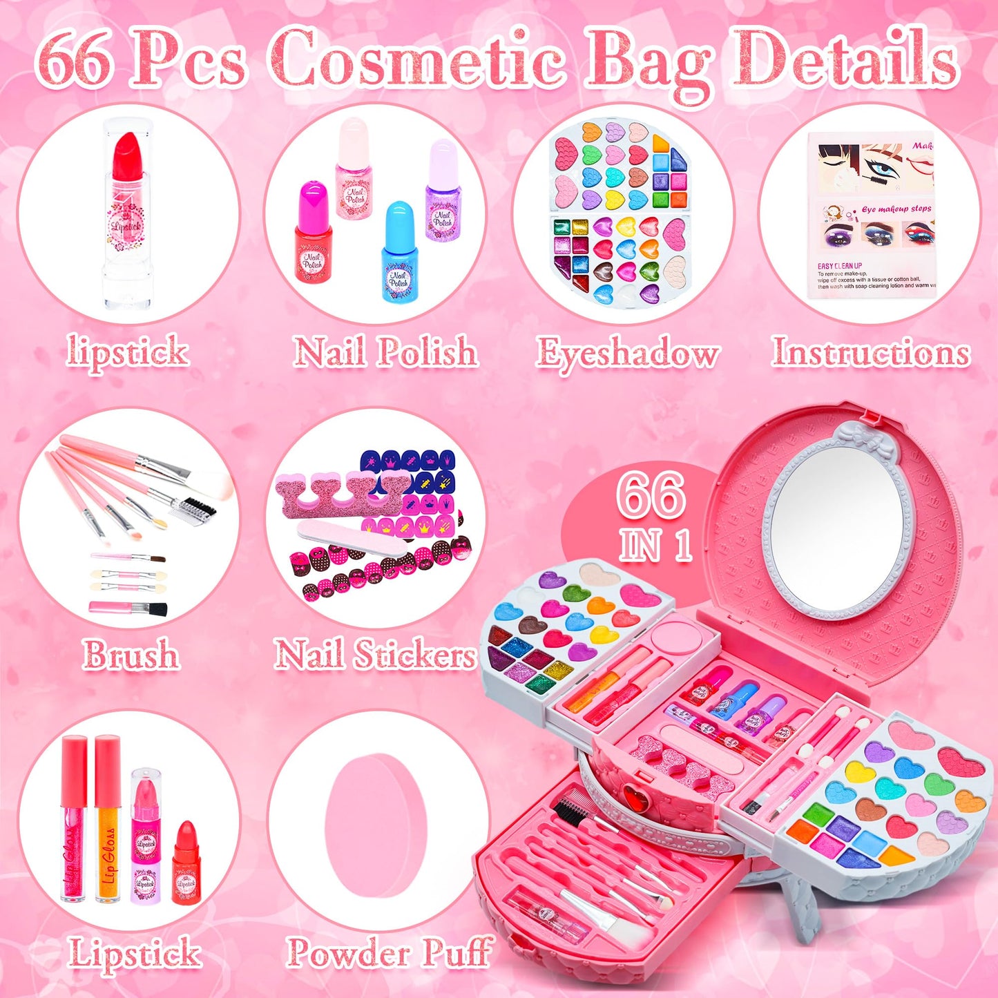 Kids Makeup Kit for Girl - Washable Little Girls Makeup Toy, Girls Makeup Kit for Kids, Kid Make up Set for Toddlers Children Pr