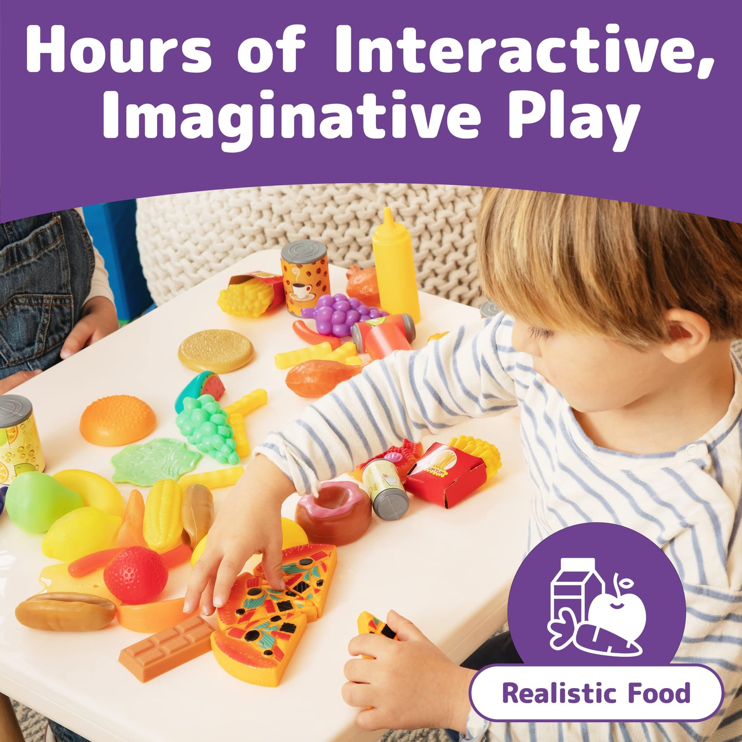 Jaxojoy 122 Piece Pretend Play Food Set for Kids - Toy Food for Kids Kitchen Set, Pretend Play Kitchen Food, Kids Kitchen Access