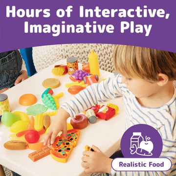 Jaxojoy 122 Piece Pretend Play Food Set for Kids - Toy Food for Kids Kitchen Set, Pretend Play Kitchen Food, Kids Kitchen Access