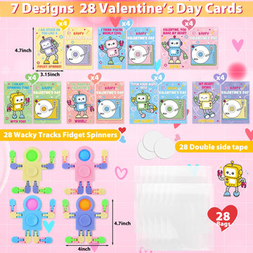 Viorawhite 28 Packs Valentine'S Day Gifts For Kids, Fidget Spinners With Valentine Cards For Classroom Prize Exchange, Deformabl