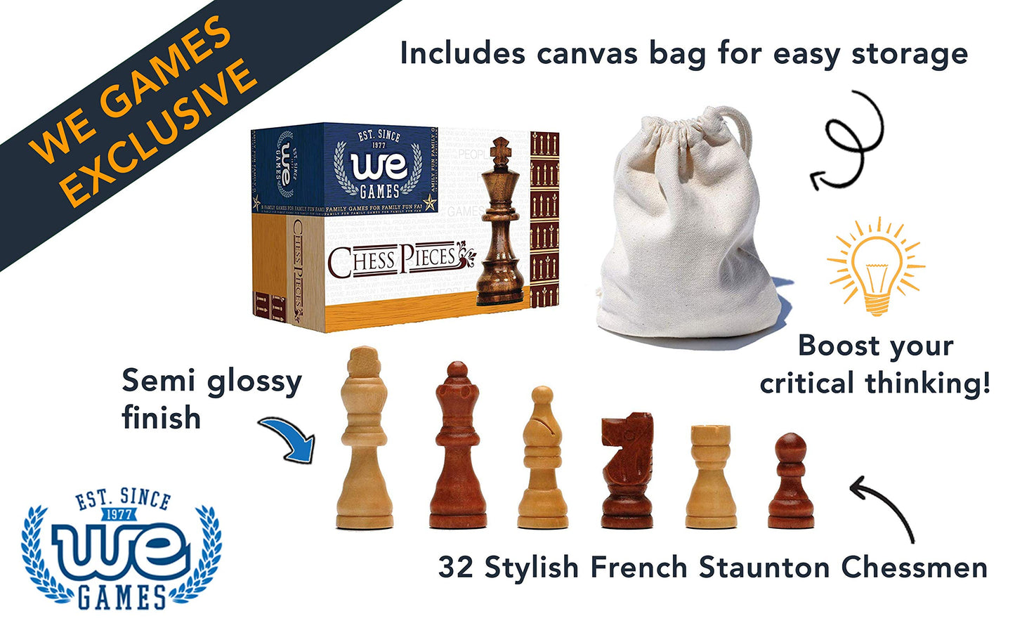 We Games French Staunton Wood Chessmen With 2.5 Inch King