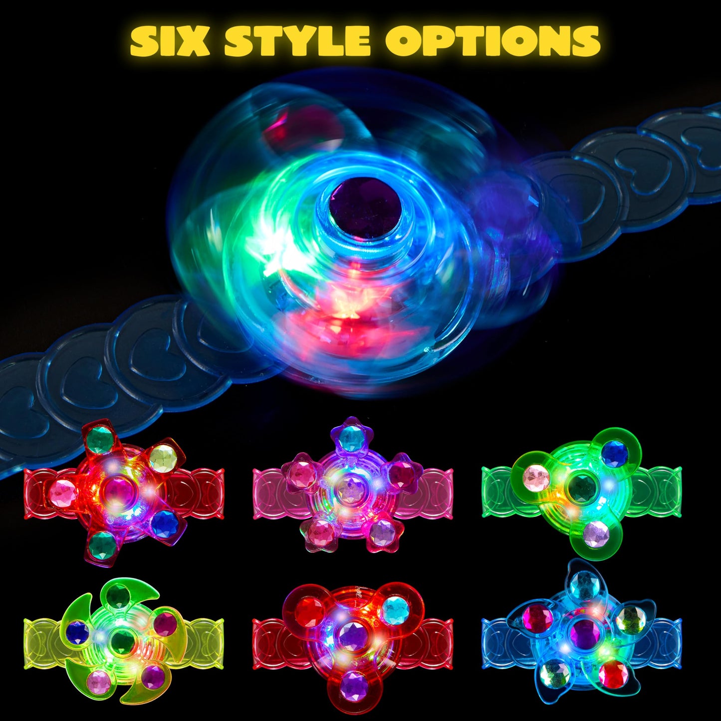 JOYIN 24 Pack LED Light Up Fidget Spinner Bracelets, Glow in The Dark Fidget Party Favors for Kids, Halloween Goodie Bags Stuffe