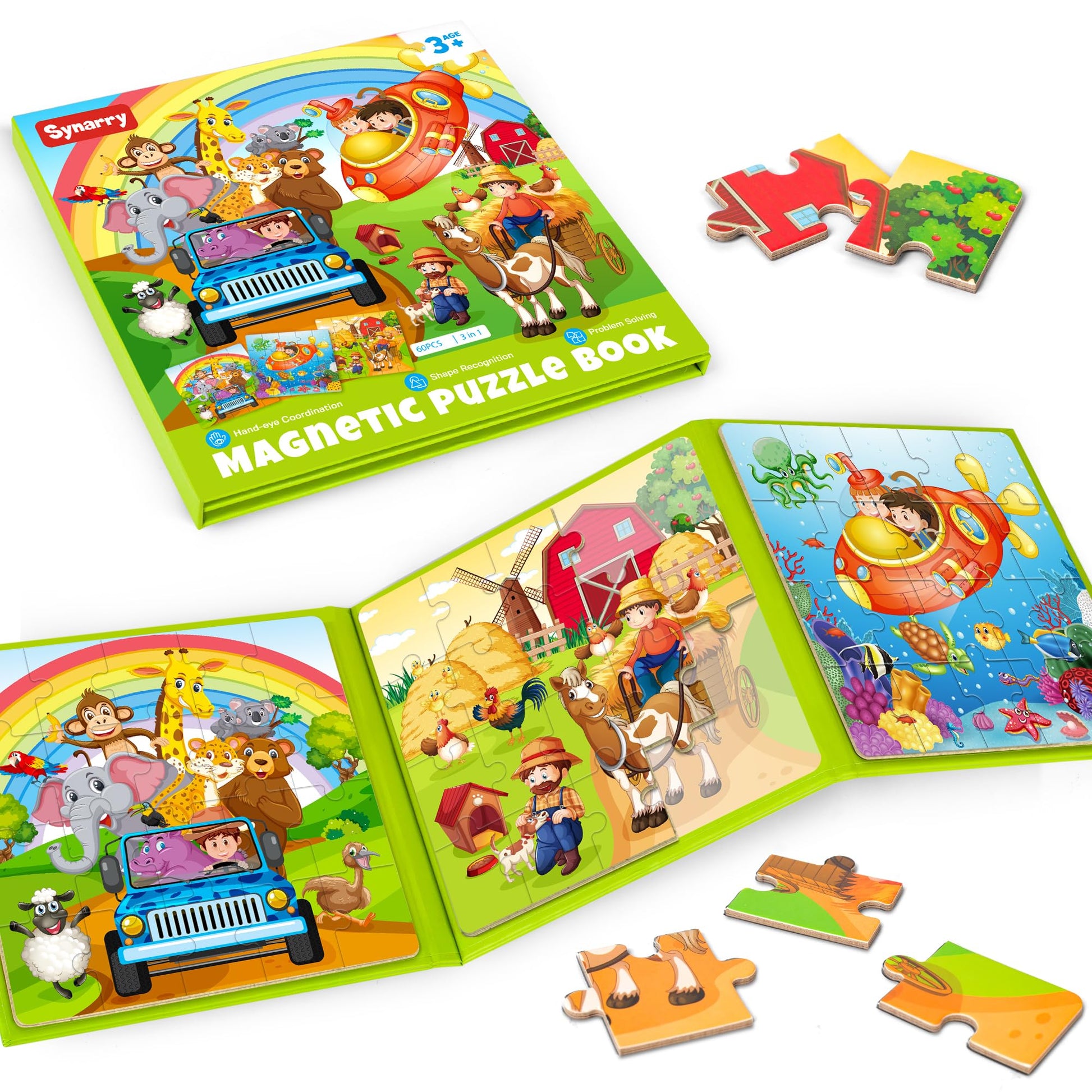 Synarry Magnetic Puzzles For Kids Ages 3-5, 20 Pieces Toddler Animal Puzzles, Children Travel Activity Toys Games For 3 4 5 6 Years Old Kids Boys Girls In Car Airplane, Learning Magnet For Road Trip