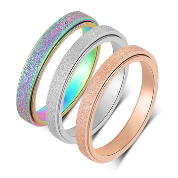 Luckyamor Anxiety Ring For Women Spinner Ring:4Mm Sand Blasted Rotatable Titanium Steel Spinner Band Rings Fidget Rings For Women Size 6-10