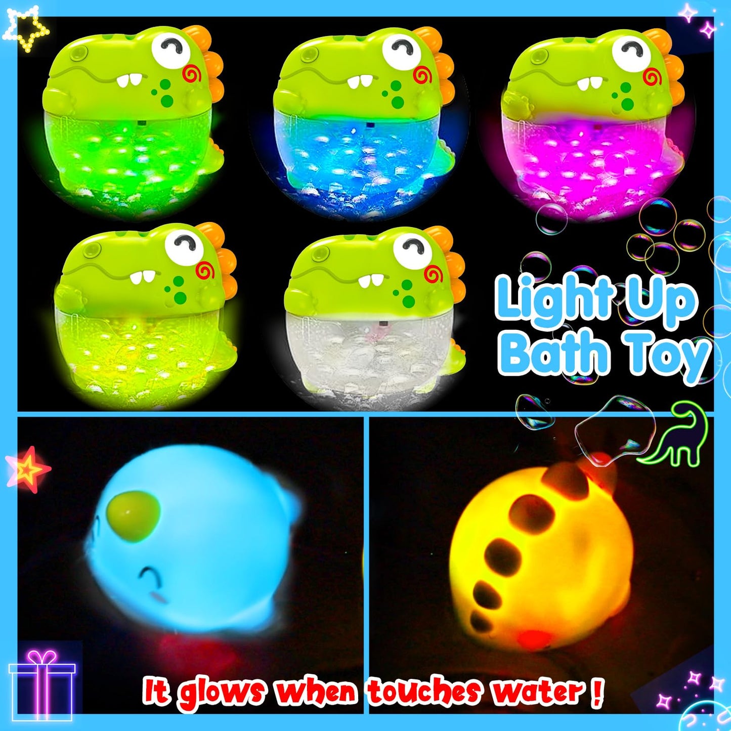 Toddler Bubbles Bath Toys, Light Up Bath Toy For Kids Age 1-3 Baby Bathtub Tub Toy Slide Track Dinosaur Bubble Machine Maker With Music Floating Animal Shower Toy Summer Outdoor Gift Boy Girl Age 2-5