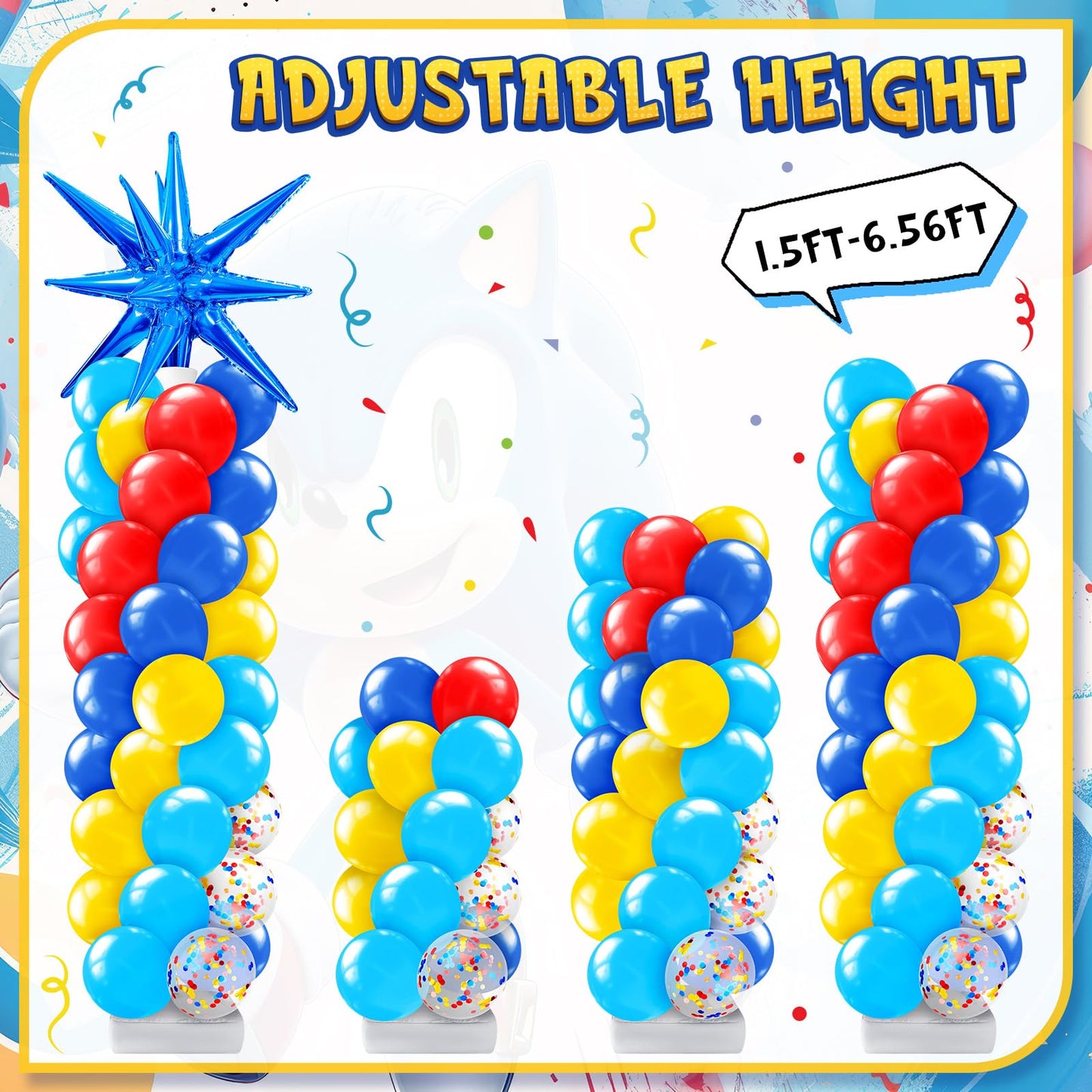 Kasyat Balloon Column Stand Kit - 2 Set Red Blue Yellow with Adjustable Stand for Birthday Party Decorations, Model AU-Kasyat-1739