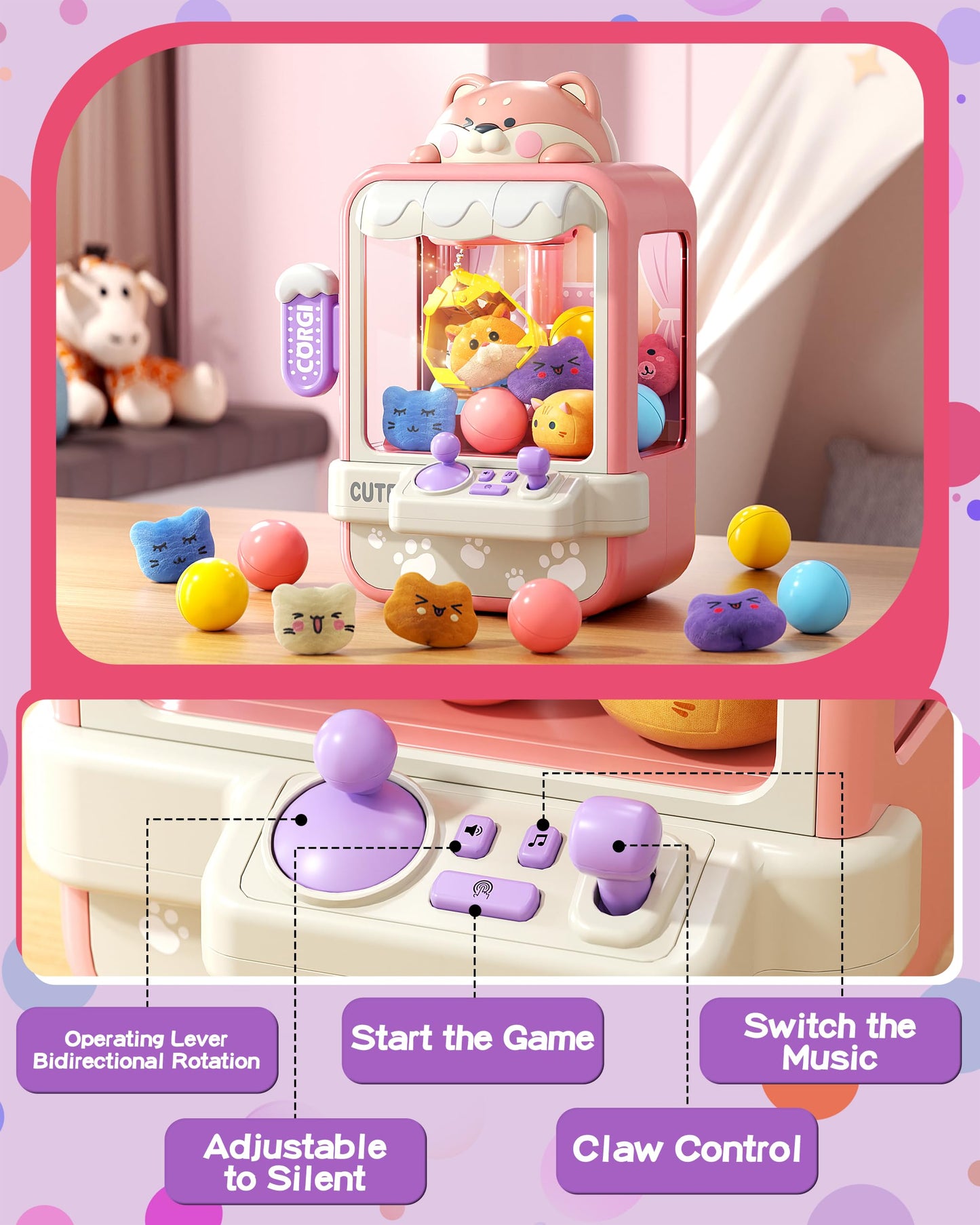 Jovow Claw Machine For Kids, Mini Vending Machine With Music, Prize Dispenser Toys For Girls And Boys, Electronic Claw Game Machine For Party Birthdays, Includes 35 Mini Toys (Small)