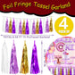 4P Purple-Gold Foil Fringe Tassel Banner Garland Metallic Tinsel Streamers Wall Hanging Curtain Backdrop Banners for Parade Floa
