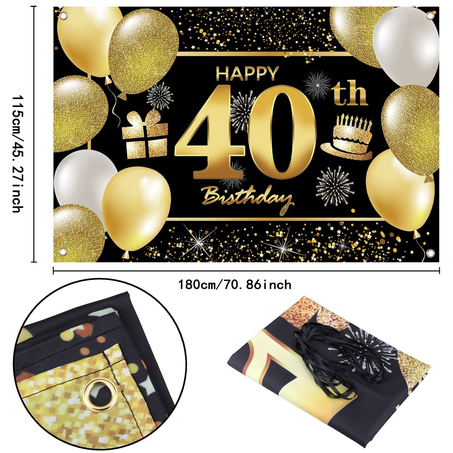 IMISI 40th Birthday Banner - Polyester Birthday Decorations for Men, Party Backdrop, 40-Age Theme
