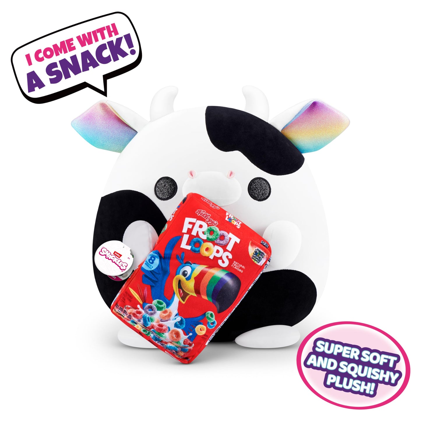 Snackles (Froot Loops) Cow Super Sized 14 Inch Plush By Zuru, Ultra Soft Plush, Collectible Plush With Real Licensed Brands, Stuffed Animal