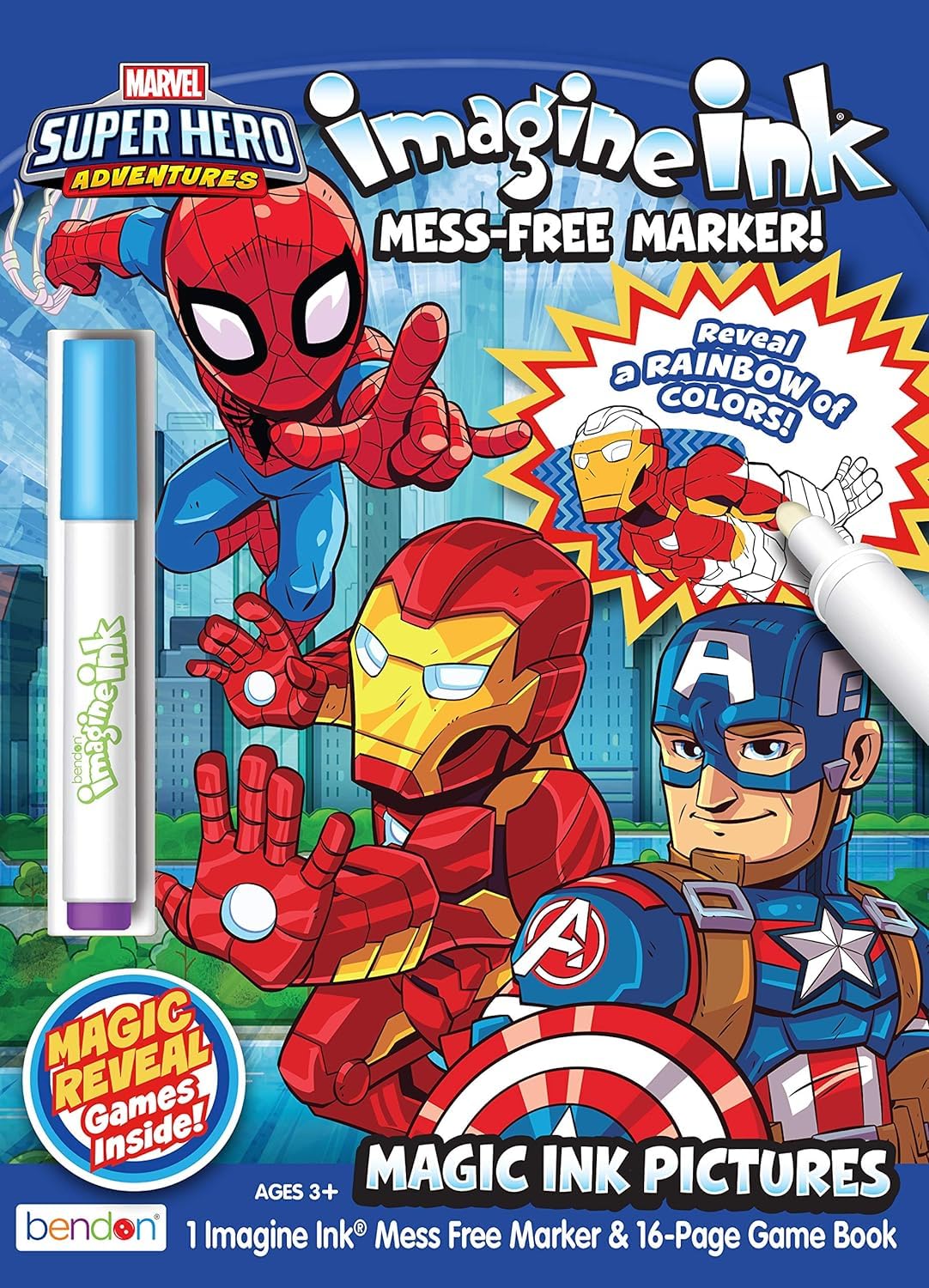 Marvel Store Spiderman Imagine Ink Coloring Book Set -- 2 Mess-Free Books with Stickers,No Mess Magic Pens,Games,Puzzles,Mazes,A