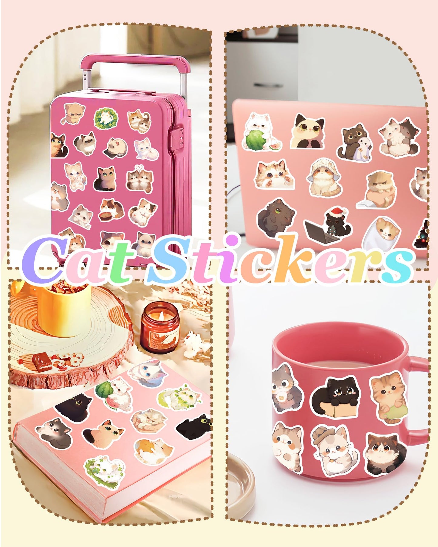 300 Pcs Cat Stickers For Kids, Cute Water Bottle Stickers Kawaii Stuff For Classroom Prize, Cute Things Vinyl Students Gifts Cat