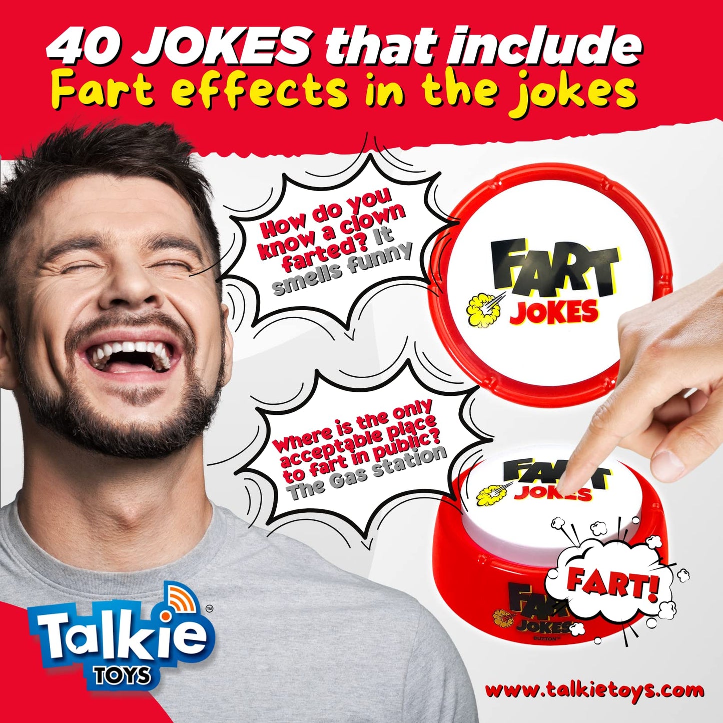 Fart Jokes Button - 40 Funny Fart Jokes and Sounds - Hilarious Talking Toy for Fart Games  Office Humor  Funny Talking Button and More