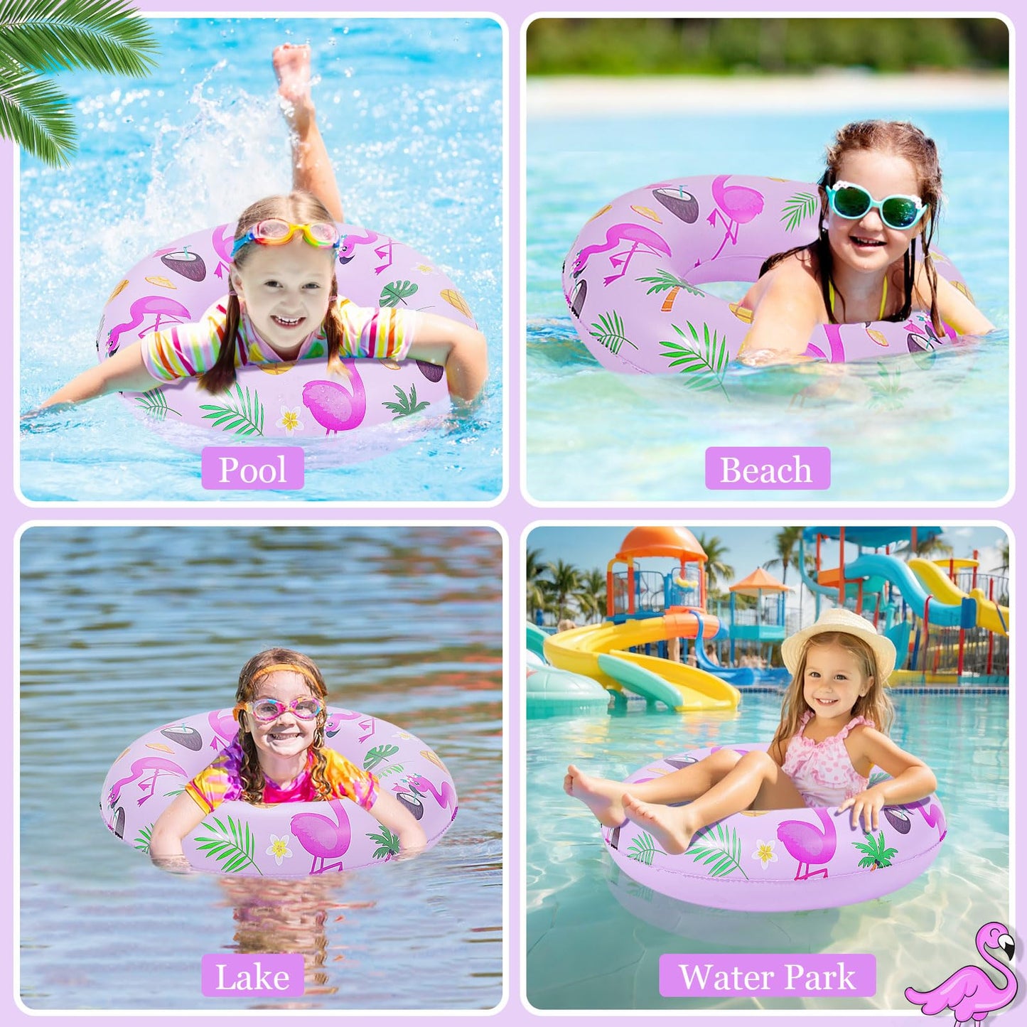 MoKo Pool Inflatables, PVC Swim Ring, Pink Flamingo Pool Float for Kids, Pool Toys for Beach, Party Decorations, Swimming Pool,