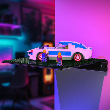 GALVANOX Display Shelves for Toy Building Bricks  Wall Mounted Shelf with 10 Inch Removable Baseplate  Black (4 Pack)