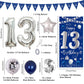 13Th Birthday Decorations For Boys Girls, Navy Blue Silver Happy 13Th Birthday Door Banner Decorations, 32'' Number 13 Foil Ball