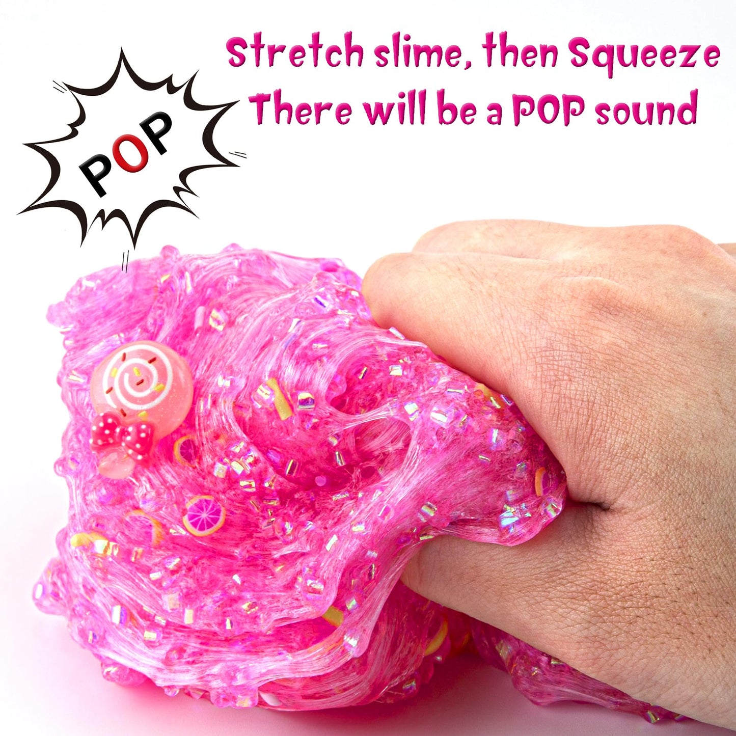 Pink Clear Bingsu Slime, Non-Sticky Glimmer Crunchy Slime, Slime Party Favors For Girls And Boys Ages 8-12, Slime Sensory Toys,