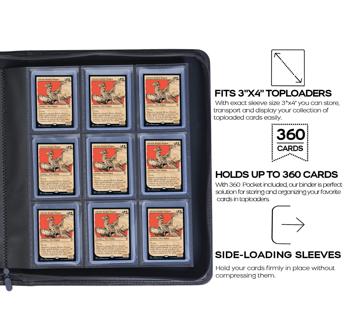 Toploader Binder  Holds 360 Top Loaders - 9-Pocket Top Loader Binder for 3 x 4 Rigid Card Holders for Trading Cards or Sports Cards  Model B - Classic Red