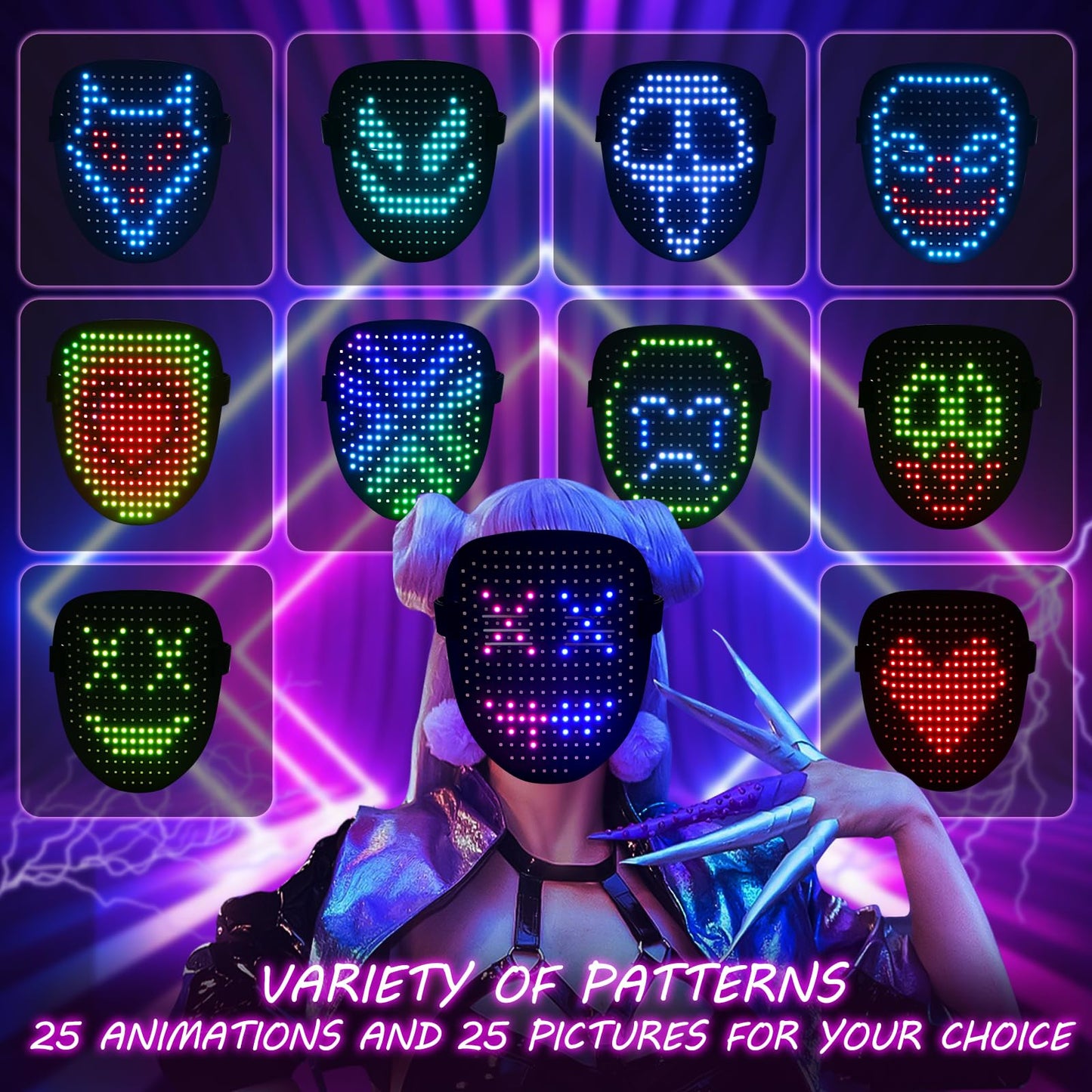 ORWINE LED Mask, Light Up Mask with Gesture Sensing, Unisex LED Lighted Face Transforming Mask for Festival Dj Cosplay Halloween