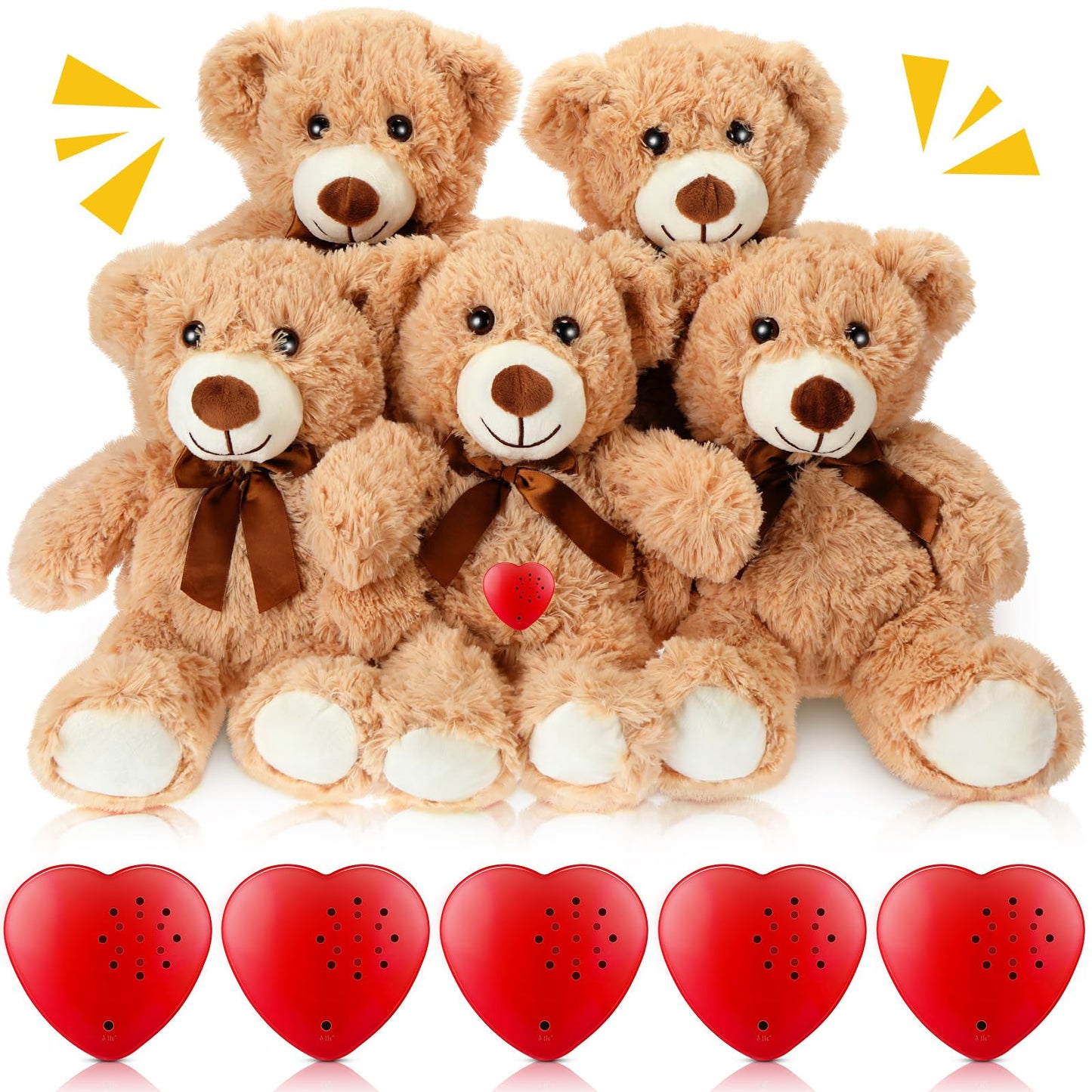 Libima 5 Pack 14'' Bears Stuffed Animals With Voice Recorder Set 30 Seconds Voice Sound Recorder Module Plush Bear Cute Stuffed