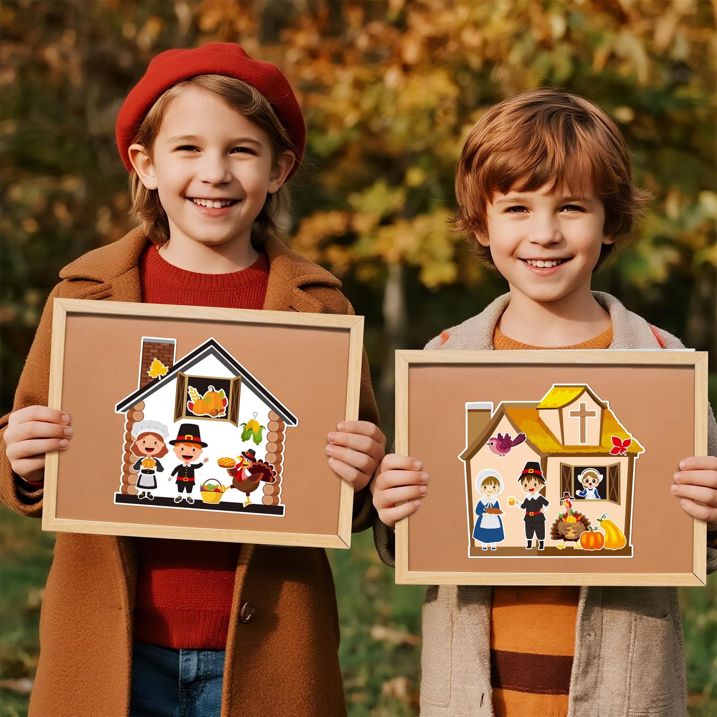 CY2SIDE Thanksgiving Pilgrimage Scene Sticker - 12 Set Pilgrims Theme Sticker Art Craft for Kids Classroom Activities, Make a Na