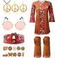 Kathfly 18 Pcs Hippie Costume For Girls Kids 70S 60S Outfits Set Hippie Dress Fringe Vest Party Accessories For Carnival Halloween(L)